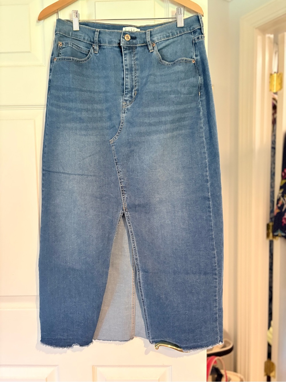 Nicole miller Denim Midi Skirt with Front Slit - Light Blue